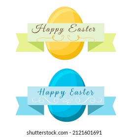 Easter eggs are blue and yellow with a ribbon. Vector graphics for decoration