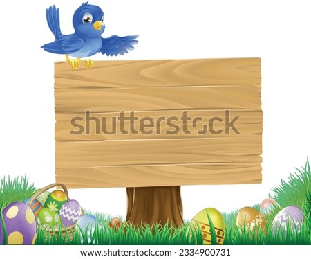 An Easter eggs and bluebird bird cartoon wooden sign
