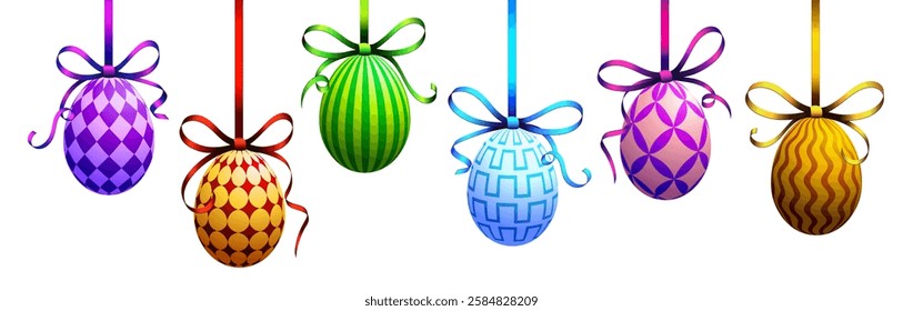 Easter eggs border, 3D painted Easter eggs hanging