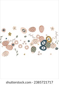 Easter eggs with botanical elements set doodle style. Happy easter hand drawn isolated on white background. Spring holiday. Happy Easter. Vector Illustration.