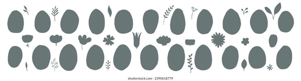 Easter eggs with botanical elements set doodle style. Happy easter hand drawn isolated on white background. Spring holiday. Happy Easter. Vector Illustration.