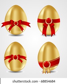 easter eggs with bow on a white background