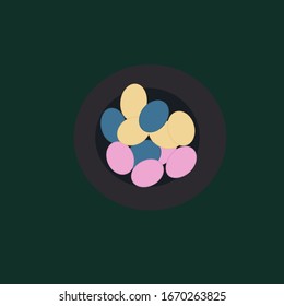 Huevos de Pascua en tazón, ilustración, vector sobre fondo blanco.