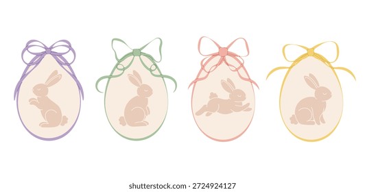 Huevos de Pascua con arcos y conejitos. Elemento decorativo festivo aislado en blanco para decoraciones de Pascua, tarjetas de primavera, invitaciones, diseños de niños y etiquetas.