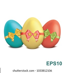 Easter eggs with bows and ribbons on white background. Vector illustration 
