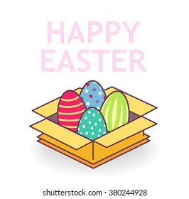 Easter eggs in box. Vector flat logo. Stock illustration for design
