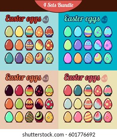 Easter eggs bundle. 4 vector sets of easter eggs in different color schemes.