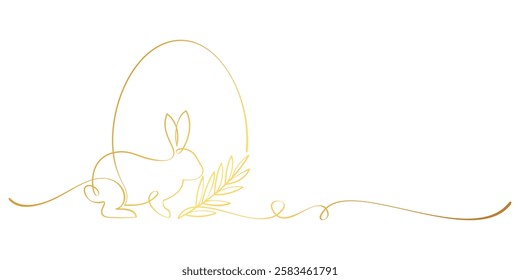 Easter eggs and bunnies with gold line art.