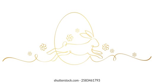 Easter eggs and bunnies with gold line art.