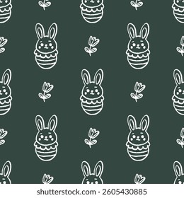 Easter eggs and bunnies. School board chalk doodle.  Seamless vector pattern for fabric design, wrapping paper, wallpapers.  Hand drawn.