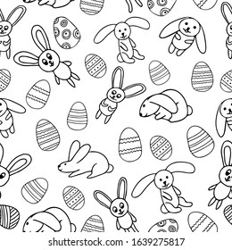 Easter eggs and bunnies seamless pattern hand drawn in doodle style.