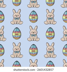Easter eggs and bunnies. Seamless vector pattern for fabric design, wrapping paper, wallpapers.  Hand drawn.