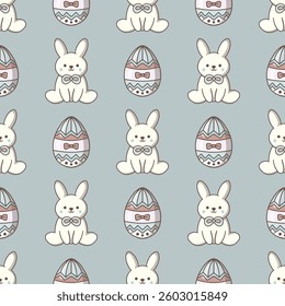 Easter eggs and bunnies. Seamless vector pattern for fabric design, wrapping paper, wallpapers.  Hand drawn.