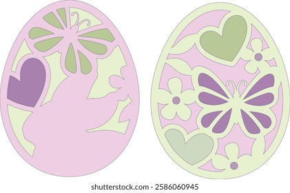 Easter eggs with bunny and butterfly, Layered papercut illustration