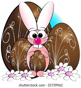 Easter eggs, bunny and daisies - Card for kids - Scrapbook and labels useful