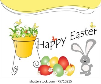 Easter eggs with bunny and flowers