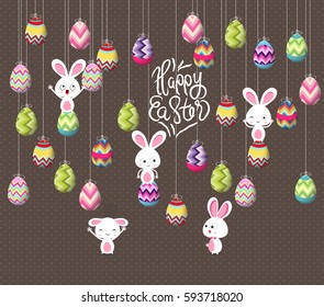 easter eggs and bunny funny hanging on the wire
