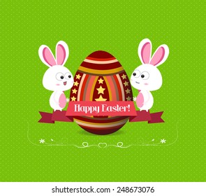 easter eggs and bunny greeting card with label