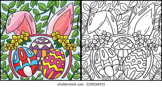 Easter Eggs Bunny Headband Coloring Illustration