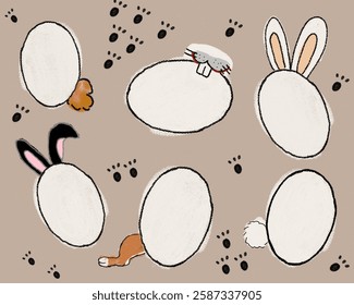 Easter eggs and bunny hiding behind eggs