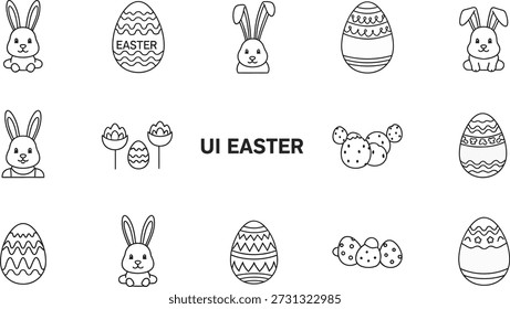 Easter eggs and bunny illustrations for coloring and decoration