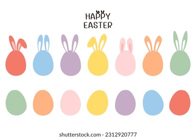 Easter eggs and Easter bunny rabbit cartoons with hand written fonts icon sign isolated on white background vector illustration.