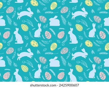 easter eggs, bunny seamless pattern. Happy Easter day background for poster, cover, postcard, banner, Restaurant, cafe menu, holiday decoration, greeting card, web banners, packages design