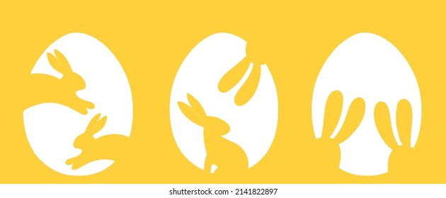 Easter eggs bunny silhouettes yellow color vector illustration, flat design. Happy easter background