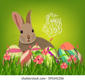 easter eggs and bunny spring with flower