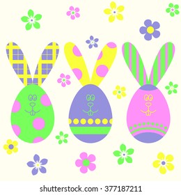 Easter eggs and easter bunny template. Easter background. Colorful vector illustration.