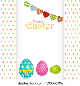 Easter Eggs and Bunting on a White Panel against a Polka Dot Background