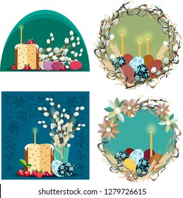 Easter. Easter eggs and candles. Easter treat. set of vector images