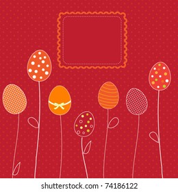 Easter eggs card with frame on polka dot background