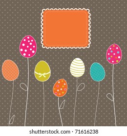 Easter eggs card with frame and polka dot background