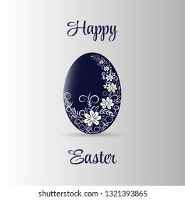 easter eggs card with hand drawn white flower pattern in vector