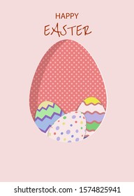 Easter eggs card with primitive geometric line art ornament in neutral colors for your decoration