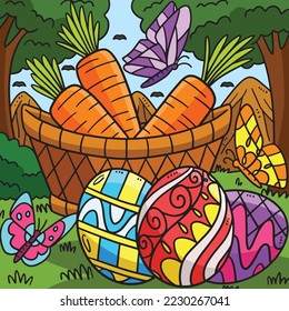 Easter Eggs And Carrots Colored Cartoon