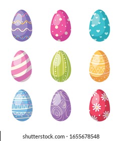 Easter eggs cartoon set with colored colorful eggs isolated vector illustration