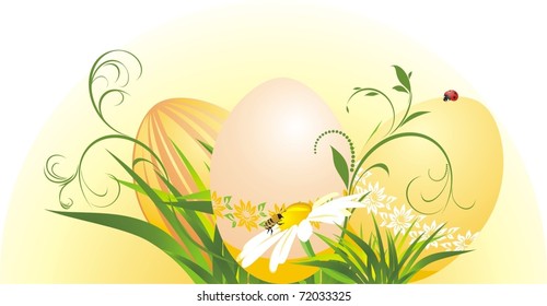 Easter eggs with chamomile and grass. Vector