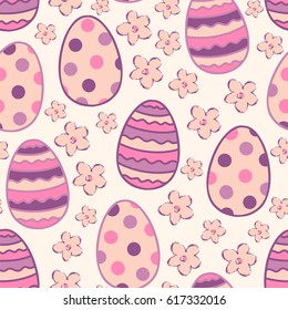 Easter eggs and cherry blossom. Seamless vector pattern.