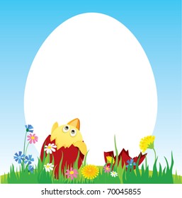 Easter eggs and  chicken on the lawn