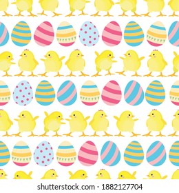 easter eggs and chicks seamless pattern. cute farm chickens and eggs. Easter celebration. seamless pattern for printing on fabric and paper. stock vector illustration.