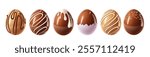 Easter eggs chocolate clipart set. Chocolate egg clip art with milk toppings and sprinkles sweet dessert for hunting graphic elements. Vector illustration easter choco collection.

