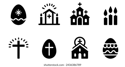 Ostereier - Kirche - Kreuze und Kerzen Sammlung - Vektor-Silhouette.