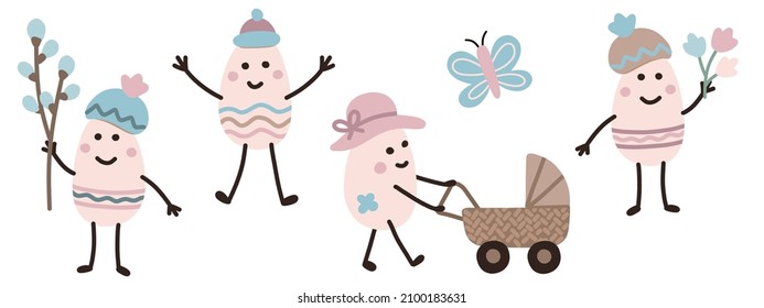Easter eggs clipart. Hand drawn Easter symbols - funny Easter eggs. For designing Easter cards, egg hunting maps. Cute vector illustrations