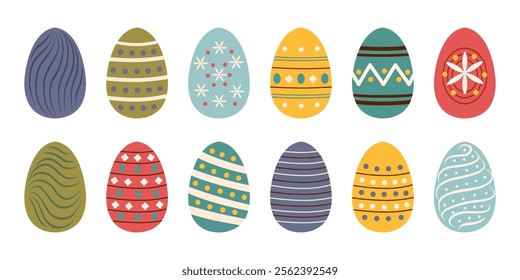 Easter eggs cliparts set isolated on white. Colored Easter eggs. Vector hand drawn collection.