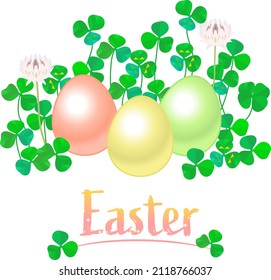 Easter eggs and clover leaves. vector illustration