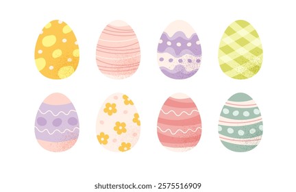 Easter eggs collection, colourful decorated eggs. Vector illustration in pastel colours.