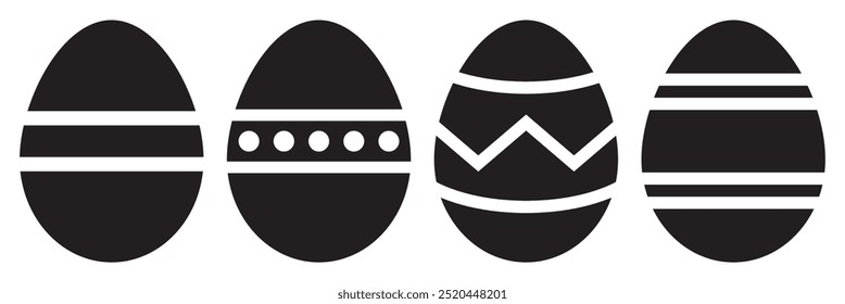 Easter eggs collection. Easter eggs, Easter day festival icon set, easter egg icons with decoration patterns symbols collection, logo isolated vector illustration.