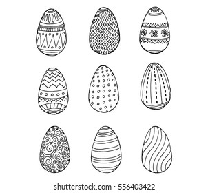 Easter eggs collection in doodle style on white background. vector illustration.